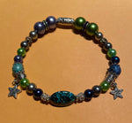 New Seattle Seahawk Green & Blue Glass Beads Stretch Beaded Bracelet for Womens/Teens Rhinestone