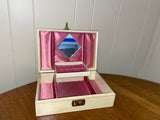 *Vintage BOND St. Locking Jewelery Case Cream w/ Pink Velvet Lining & Mirror