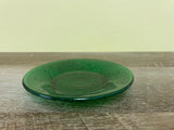 a** Vintage Small Round Green Glass Trinket Dish Plate Embossed Flowers & Leaves