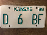 Vintage 1998 Kansas D Dealer License Plate Tag D 6 BF
