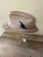 *Vintage Montgomery Ward Fedora Tweed Hat Brown Plaid Fitted Small 8” Band
