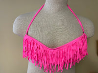 Womens Juniors CANDIE’S Large Bright Neon Pink Fringed Swimsuit Top