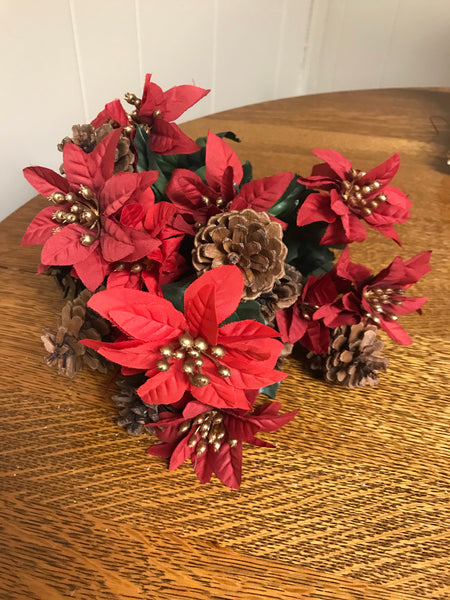 NEW Christmas Holiday Set of 4 13” Poinsettia Pine Cone Stems