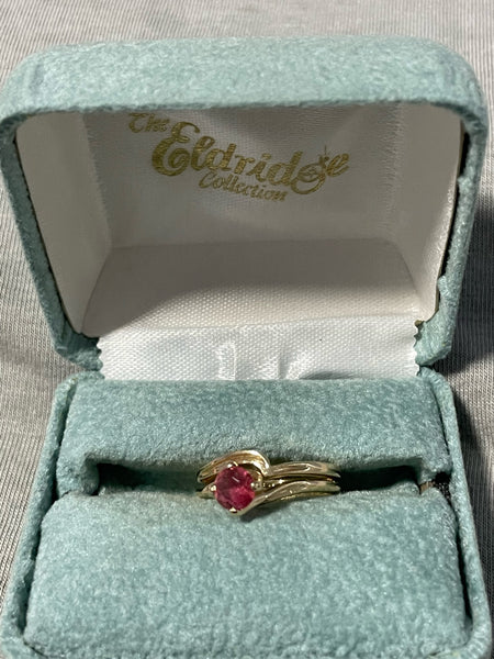 €* Vintage Ladies 14k Yellow Gold Ring with Pink Topaz (1ct) SI12 Clarity Medium Pink Hue