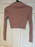Womens Juniors XSmall Dusty Pink Mock Turtleneck Cropped Long Sleeve Top Sweater Ribbed