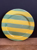 <€€ Pair/Set of 2 Dessert Salad Plates Green & Yellow Stripes Flowers Pot Luck Kaffe Fassett Furio Home