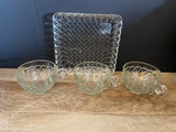 a** Vintage Clear Square Pressed Glass Hostess Luncheon Plates & Cups 6 Plates/3 Cups