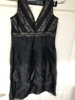 *Womens Sz 0P Petites ANN TAYLOR Black Silk Dress Sheer Cocktail Party Lined
