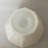 a** Vintage Milk Glass Serving Bowl Dish White Octagon Pedestal Raised Grape & Leaf Design 9.25”