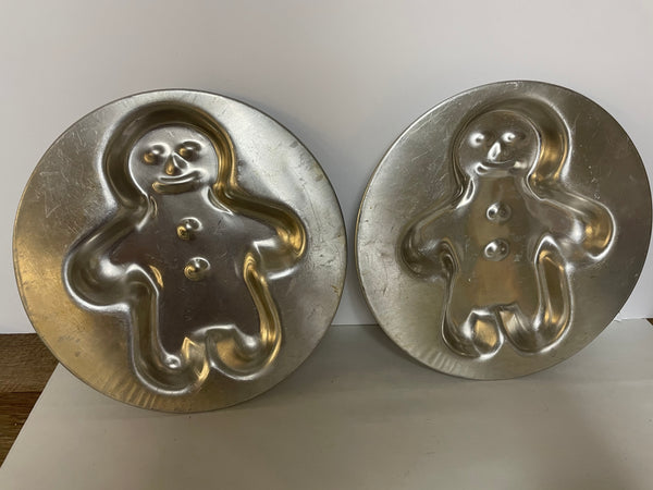 a** Vintage Aluminum Gingerbread Man Cake Bread Jello Mold Pan by Hill Queen