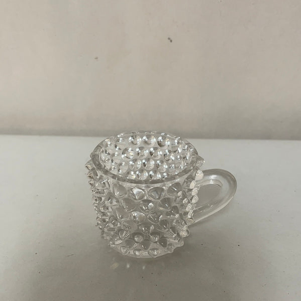 a** Vintage Mini Clear Glass Cup w/ Handle Studded Knubbed