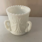 a** Vintage Milk Glass Toothpick Holder White Raised 3 Handles Swan Pattern Scalloped Edge