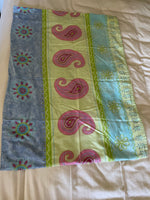 Girls Queen BED Comforter Sheet Curtain Set Blue Lime Green Paisley Shimmer