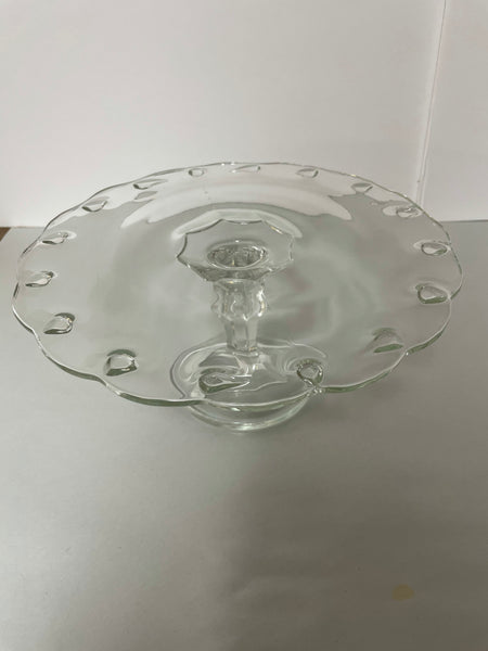 €€ Vintage Indiana Glass Teardrop Cake Stand Pedestal Footed Plate Clear 10.5”x5”