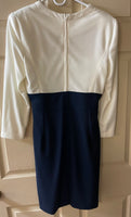 Vintage Womens Sz 12 Large Taurus II Navy & Ivory Long Sleeve Dress Gold Chain