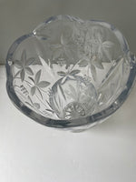 € Large Crystal Cut & Etched Frosted 10.5” Bouquet Flower Vase Round Base