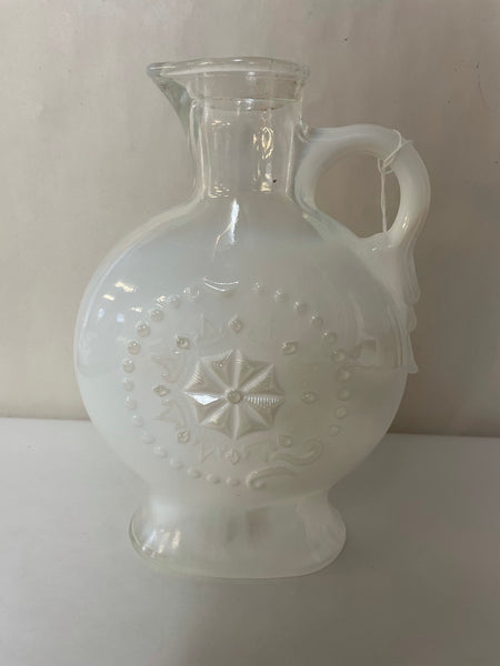 a** Vintage Milk Glass Whiskey Bottle Decanter White Jim Beam w/ Stopper Pressed Design