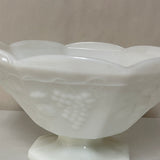 a** Vintage Milk Glass Serving Bowl Dish White Octagon Pedestal Raised Grape & Leaf Design 9.25”