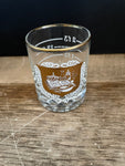 a** Vintage Apothecary Pharmacy RX Barware Shot Glass Gold Logo MCM Measuring Marks