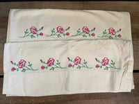 (L) Pair/Set of 2 Vintage Embroidery Pillowcases Cotton Beige Standard Size