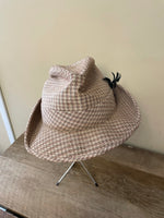 *Vintage Montgomery Ward Fedora Tweed Hat Brown Plaid Fitted Small 8” Band