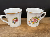 Vintage Set of 4 SPRING BOUQUET White Tea Coffee Cups Mugs 3.25” Porcelain Gold Rim