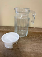 ~ Vintage Small Clear Ribbed Glass Handled 6” Carafe Pitcher Creamer Lid Chipped