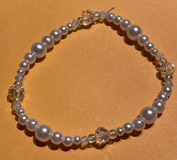 New Pearl White & Clear Glass Beads Stretch Beaded Bracelet for Womens/Teens Yoga