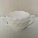 a** Vintage Milk Glass White Sugar Bowl (no lid) Block Cube Weave Pattern 2 Handles