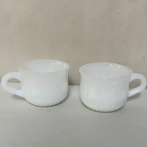 *Pair/Set of 2 Milk Glass White Hostess Punch Bowl Cups Raised Fruits