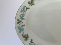 <€€ Vintage Fine China MS Japan #6701 Oval White Serving Platter Grapevine Green and Blue Silver Rim