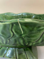 Vintage Green Ceramic Pottery Bowl Planter Raised