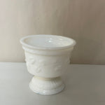 a** Vintage Milk Glass Sherbet Dessert Dish Cup White Pedestal Raised Ivy Heart Design