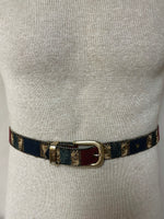 [loc] Vintage Womens Medium 37” Belt Harve Benard Holtzman Multicolor Leather Fabric Gold Buckle