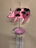 New Stain Glass WIND CHIME Suncatcher Mobile Pink Pig