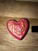 ~ Red and Antique Gold Heart Shaped Ceramic Lidded Trinket Keepsake Box Handpainted