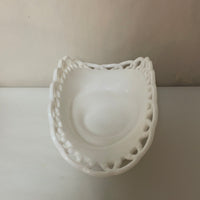a** Vintage Milk Glass Nut Candy Mint Bowl Dish White Pedestal Banana Lace Edge 9” L