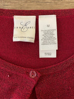 € Women Medium Emma James Liz Claiborne Red Sparkle Bead Holiday Christmas Sweater Cardigan