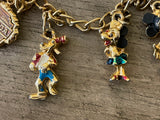 Vintage Gold Tone & Enamel Walt DISNEY Charm Bracelet Mickey Minnie Mouse Goofy Florida