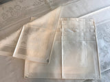 ~€ Ivory Shimmer Flower Covered Damask Cotton Rayon Table Cloth Cover 84” & 8-16” Large Napkins