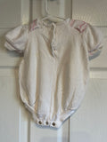 Vintage Baby Girls 0-5 Months One Piece Bodysuit Ruffle Neckline Pink & White Sail Boat & Anchor