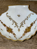 €€ Vintage F & F Limoges China Gold Ornate Design Rim Seashell Bowl