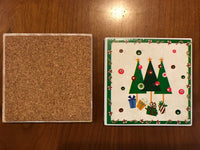 Vintage Christmas Tree Coasters, Set/4 Cork Backing