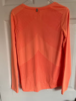 Womens Juniors DANSKIN NOW Medium 8-10 Neon Orange Long Sleeve Workout Top Activewear Fitted