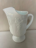 a** Vintage Milk Glass Colony Harvest 2 QT Pitcher w/ 4 Tumblers White Grapes & Leaves