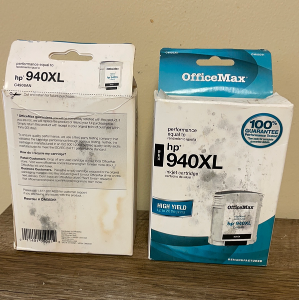 + Lot/2 HP Officejet 940XL Black Ink Unopened *Expired* (Mfg 2013) Office Max Sealed