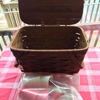 <[updt]€€ Vintage PICNIC Basket Double Handle Flip Up Lid BASKETVILLE PUTNEY VERMONT with NEW Plasticware