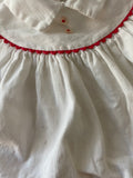 Vintage Baby Girls 24 Months White Dress Trimmed in Red Embroidery Short Sleeve Collar