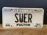 <€€ Georgia Vehicle License Plate Tag Peach State Fulton County "SUER” Personalized