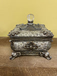 ~ Stone and Silver Square Keepsake Trinket Storage Box with Lid and Elephant Head Footed Jewels